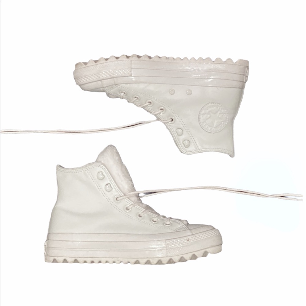 Cream fur lined leather converse